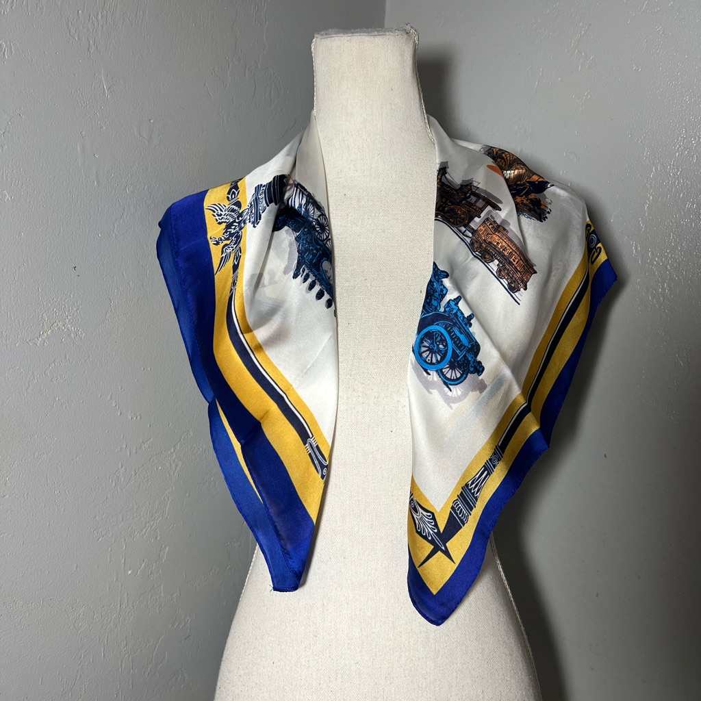 Elegant Blue And Yellow Silk Feeling Scarf